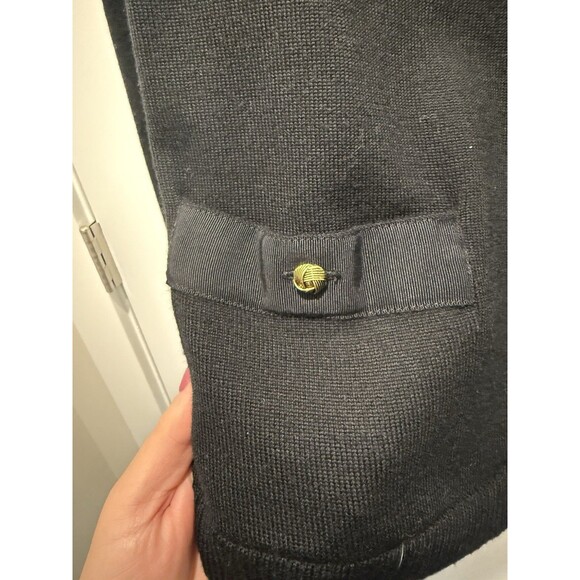 Talbots Military Cardigan Sweater Black Merino Wool Gold Buttons Medium Pockets - Picture 3 of 5